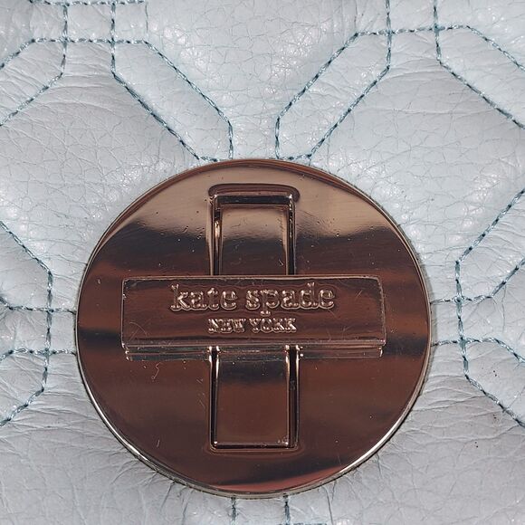 Kate Spade Quilted Pebbled Leather Turnlock Shoulder Bag Blue Gold Chain - Picture 2 of 16